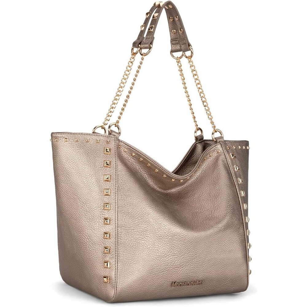 Montana West Women's  Xl-Gold Vegan Leather Large Oversized Chain Tote Bag